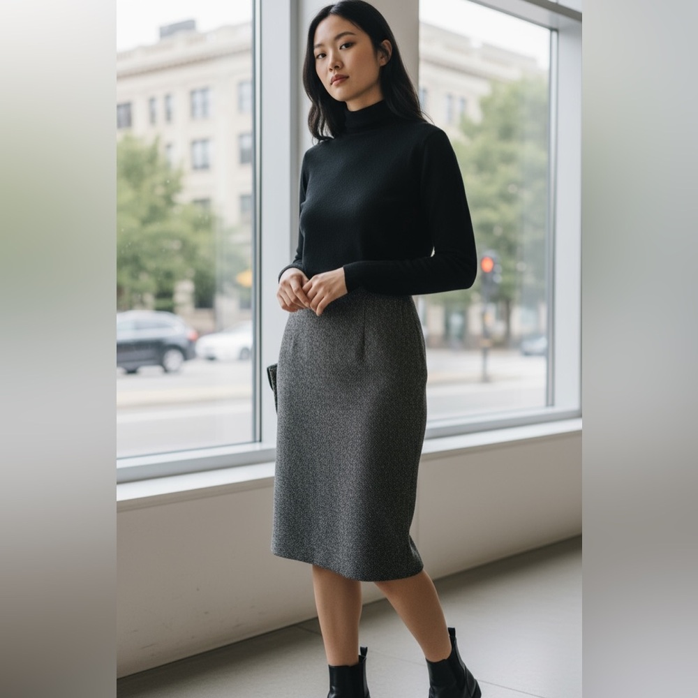 Lauren Ralph Lauren Tweed Black Pencil Skirt‎ 10 Women Career Vintage Lined